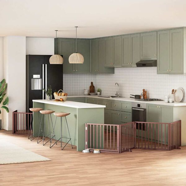 vidaXL Сгъваема преграда за куче с врата 12 панела кафяв 960 см топола