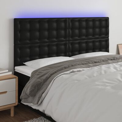 vidaXL LED горна табла за легло, черна,180x5x118/128см изкуствена кожа