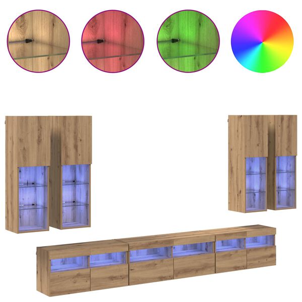 vidaXL Комплект за стена на телевизор 7 pcs Дъб Инженерно дърво