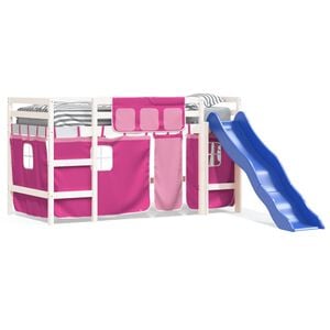 vidaXL Детско високо легло със завеси розово 80x200 см бор масив