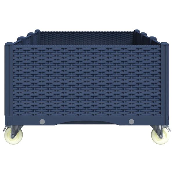 vidaXL Градинска кашпа с колелца, синьо сив, 150x80x54 см, PP