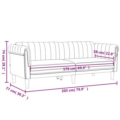 vidaXL 3-местен диван, черен, кадифе