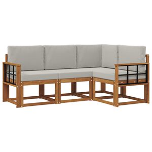 vidaXL Комплект дивани за открито 4 pcs Естествено и светло сиво