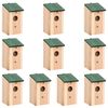 vidaXL Къщи за птици, 10 бр, чам масив, 12x12x22 см