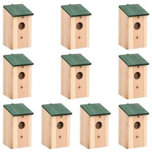 vidaXL Къщи за птици, 10 бр, чам масив, 12x12x22 см