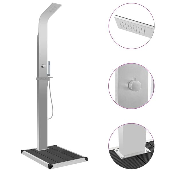 vidaXL Градински душ с корито, WPC, неръждаема стомана