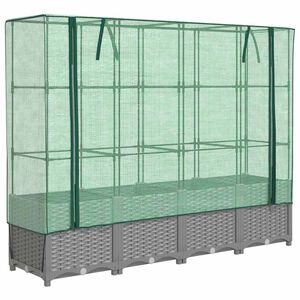 vidaXL Повдигнато легло с оранжерия калъф, ратанов вид, 160x40x138 см
