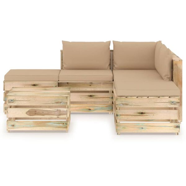 vidaXL Градински комплект от 6 части с възглавници зелена импрегнация