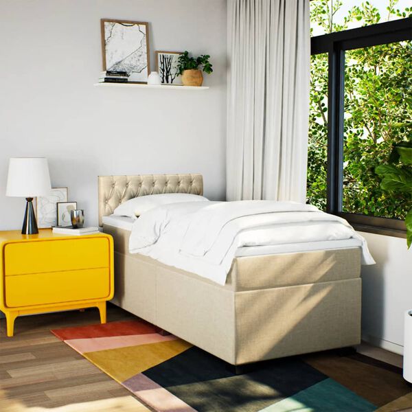 vidaXL Боксспринг легло с матрак, кремава, 80x200 см, плат