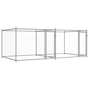 vidaXL Кучешка клетка с врати сива 4x2x1,5 м поцинкована стомана