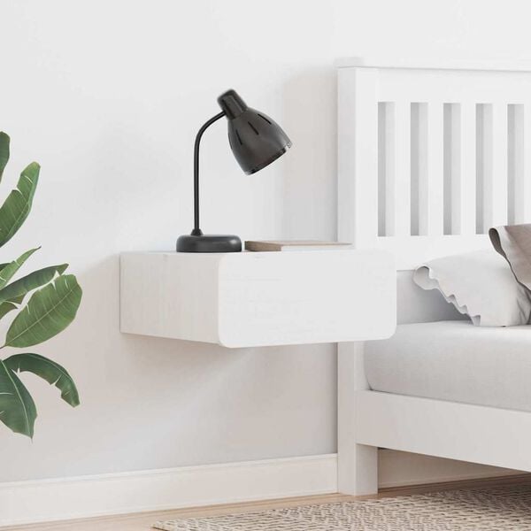 vidaXL Нощно шкафче Бяло 39 x 34 x 16,5 см Борово дърво масив