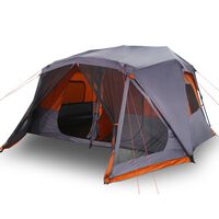 vidaXL Къмпинг палатка за 10 души, сиво и оранжево, водоустойчива