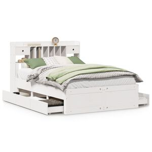 vidaXL Легло с етажерка за книги, без матрак, 150x200 см, бор масив