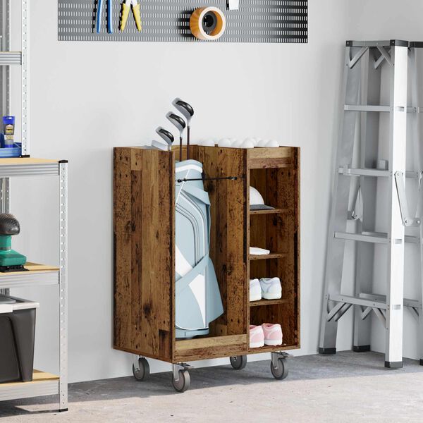 vidaXL Голф шкаф с колело Едноцветен Старо дърво 65 x 45 x 98 см