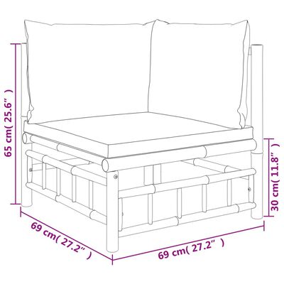 vidaXL Градински ъглови дивани с кремавобели възглавници, 2 бр, бамбук