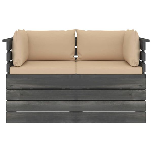 vidaXL Градински 2-местен палетен диван възглавници борово дърво масив