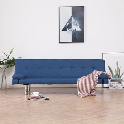 vidaXL Разтегателен диван с две възглавници син полиестер