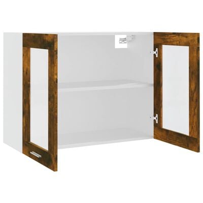vidaXL Окачен стъклен шкаф, опушен дъб, 80x31x60 см, инженерно дърво