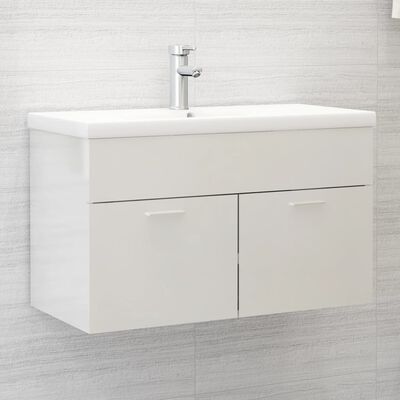 vidaXL Долен шкаф за мивка, бял гланц, 80x38,5x46 см, ПДЧ