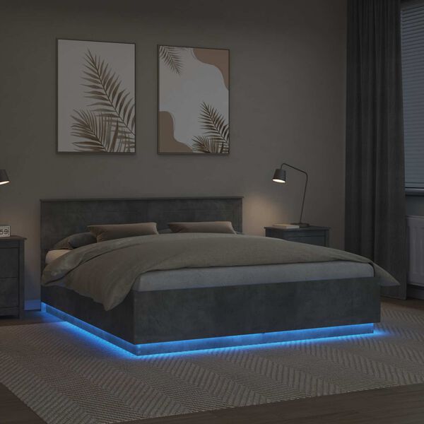 vidaXL Рамка за легло Циментено сиво 200 x 200 cm Инженерно дърво