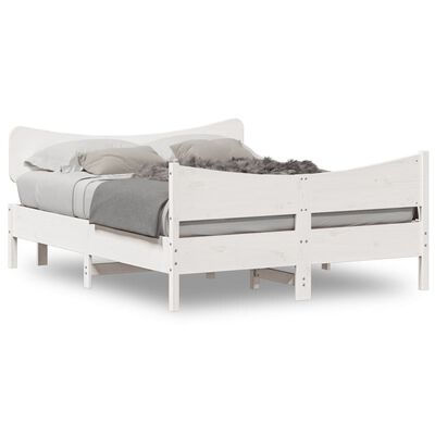 vidaXL Рамка за легло с табла, бяла, 150x200 см, борово дърво масив