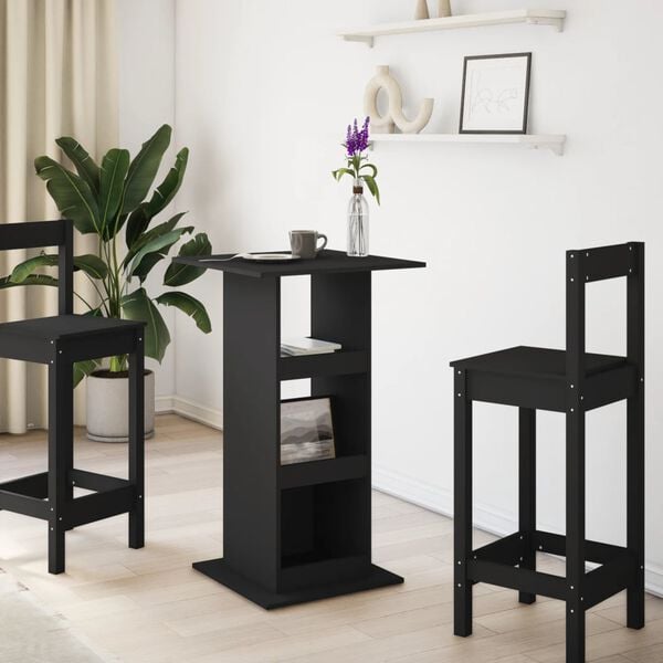 vidaXL Бар маса с рафт, черна, 60x60x102 см, инженерно дърво