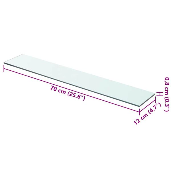 vidaXL Плоча за рафт, прозрачно стъкло, 70 x 12 см