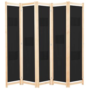 vidaXL Параван за стая, 5 панела, черен, 200x170x4 cм, текстил