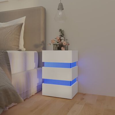 vidaXL Нощно шкафче с LED, бяло, 45x35x67 см, инженерно дърво