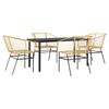 vidaXL Градински комплект за хранене от 5 части, кафяв, полиратан, стъкло