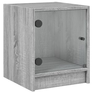 vidaXL Нощно шкафче със стъклена врата сив сонома 35x37x42 см