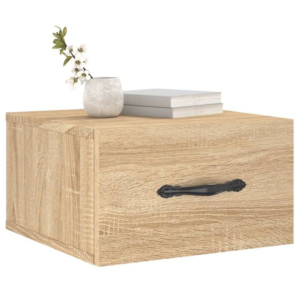 vidaXL Нощно шкафче за стенен монтаж, сонома дъб, 35x35x20 см