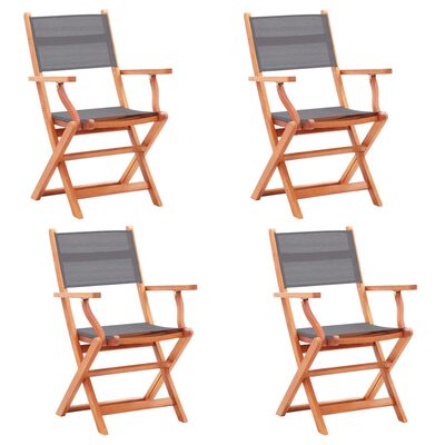 vidaXL Сгъваеми градински столове 4 бр сиви евкалипт масив и textilene