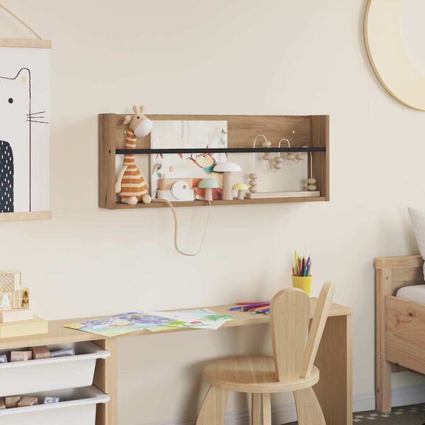 vidaXL Етажерка за списания с рафт Дъб 80 x 12 x 30 см Инженерно дърво