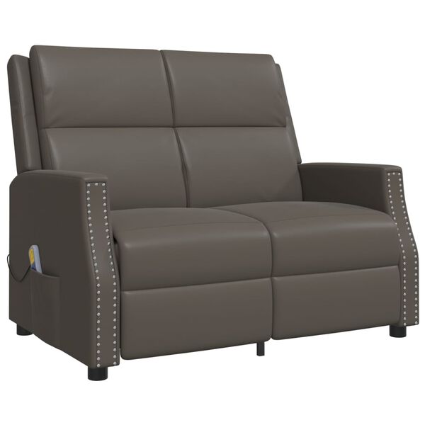 vidaXL 2-местен масажен реклайнер, сиво, изкуствена кожа