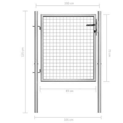 vidaXL Градинска врата, поцинкована стомана, 105x125 см, сребриста