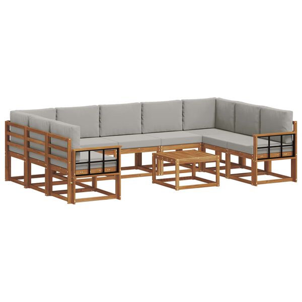 vidaXL Комплект дивани за открито 10 pcs Естествено и светло сиво