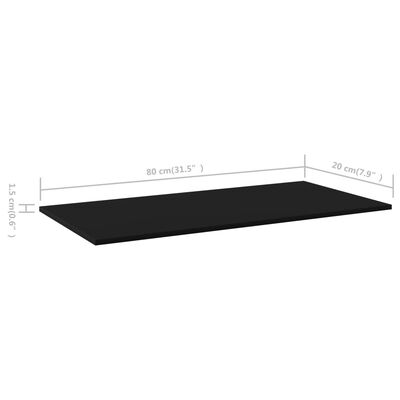 vidaXL Рафтове за етажерка, 8 бр, черни, 80x20x1,5 см, ПДЧ
