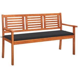vidaXL 3-местна градинска пейка с възглавница, 150 cм, евкалипт масив