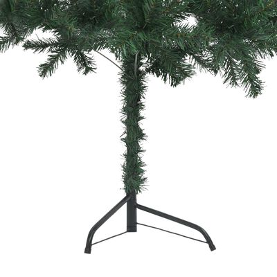 vidaXL Ъглова изкуствена осветена коледна елха, зелена, 210 см, PVC