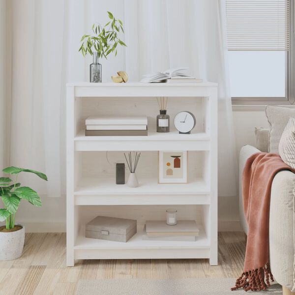 vidaXL Библиотека, бяла, 80x35x97 см, борово дърво масив