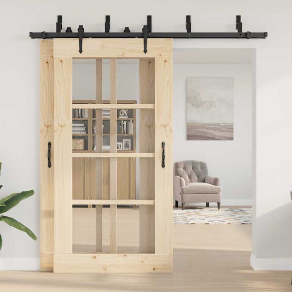 vidaXL Комплект механизъм за плъзгаща врата, 213,5 см, стомана, черен