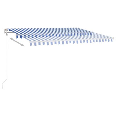 vidaXL Ръчно прибиращ се сенник с прътове 4,5x3,5 м синьо и бяло