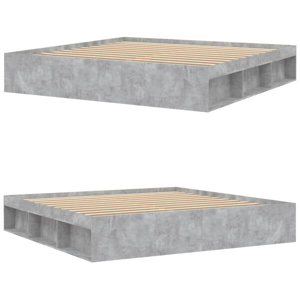 vidaXL Рамка за легло, бетонно сиво, 200x200 см