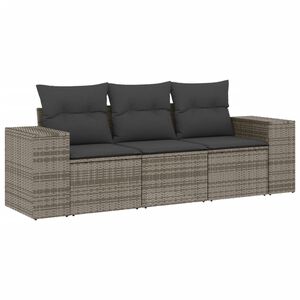 vidaXL Градински комплект с възглавници, 3 части, сив, полиратан