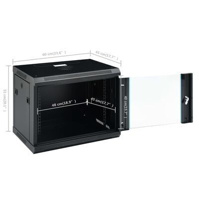 vidaXL 9U Сървърен шкаф за стенен монтаж, 19", IP20, 600x450x510 мм