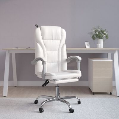 vidaXL Наклоняем офис стол, бял, изкуствена кожа