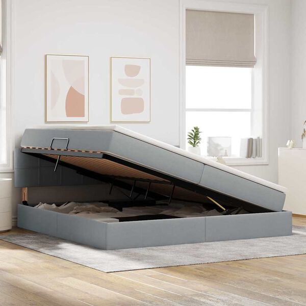 vidaXL Легло с място за съхранение и LED с LED Светлосиво 200 x 200 cm