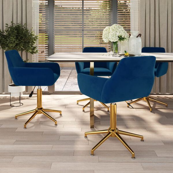 vidaXL Въртящи се трапезни столове, 4 бр, сини, кадифе