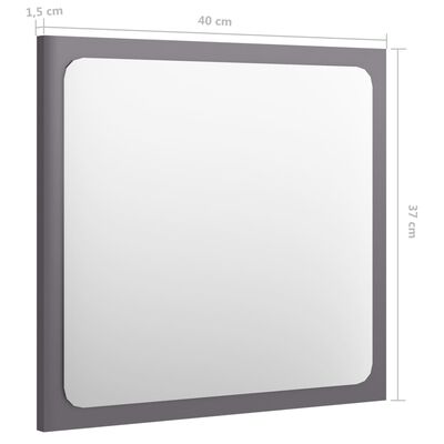 vidaXL Огледало за баня, сив гланц, 40x1,5x37 см, ПДЧ